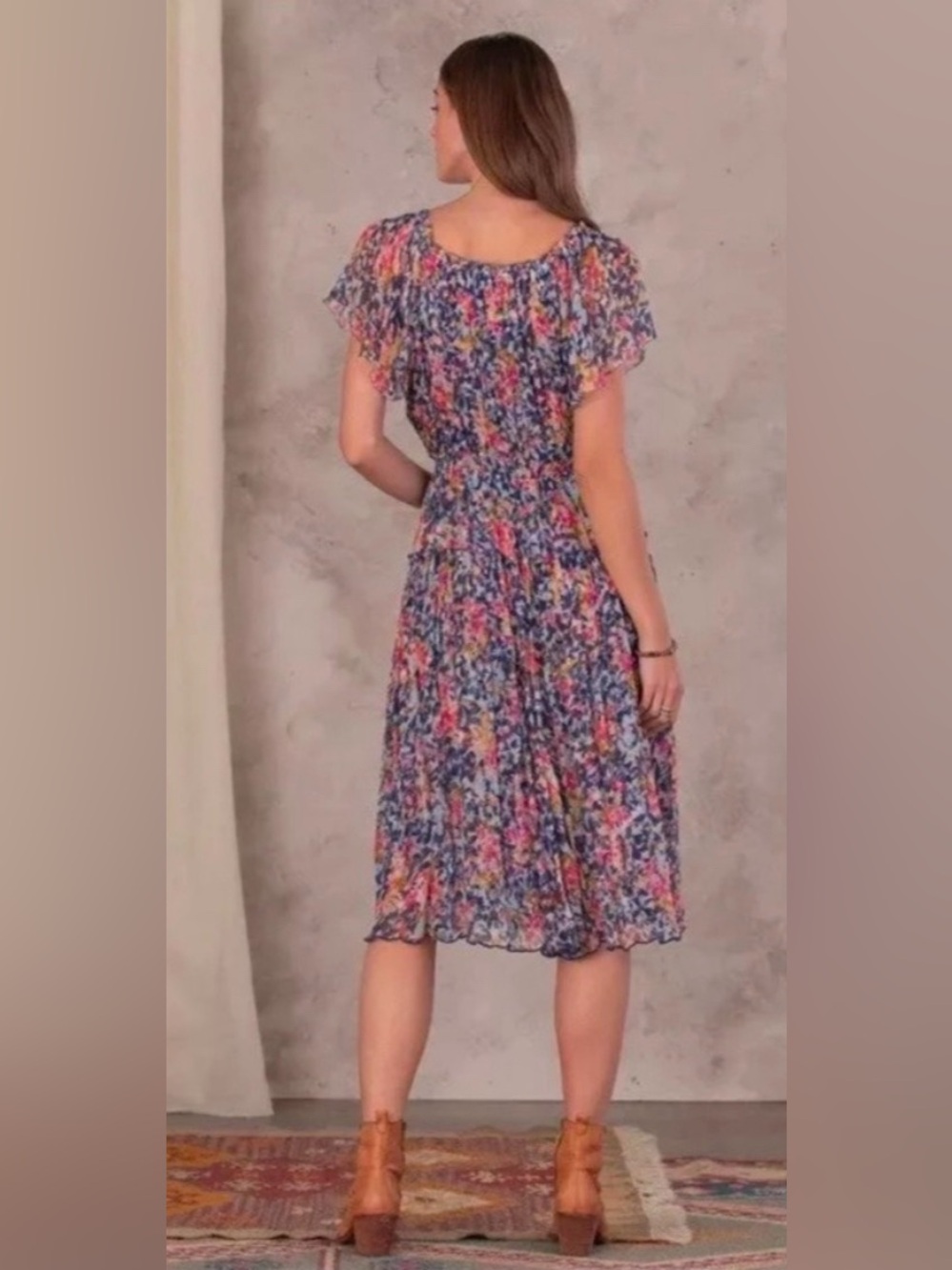 Sundance L Flutter Sleeve Knee Length Button Floral Dress Garden Party Travel - Picture 10 of 12